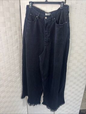 We The Free Black Wide-Leg Raw Hem Jean Pants